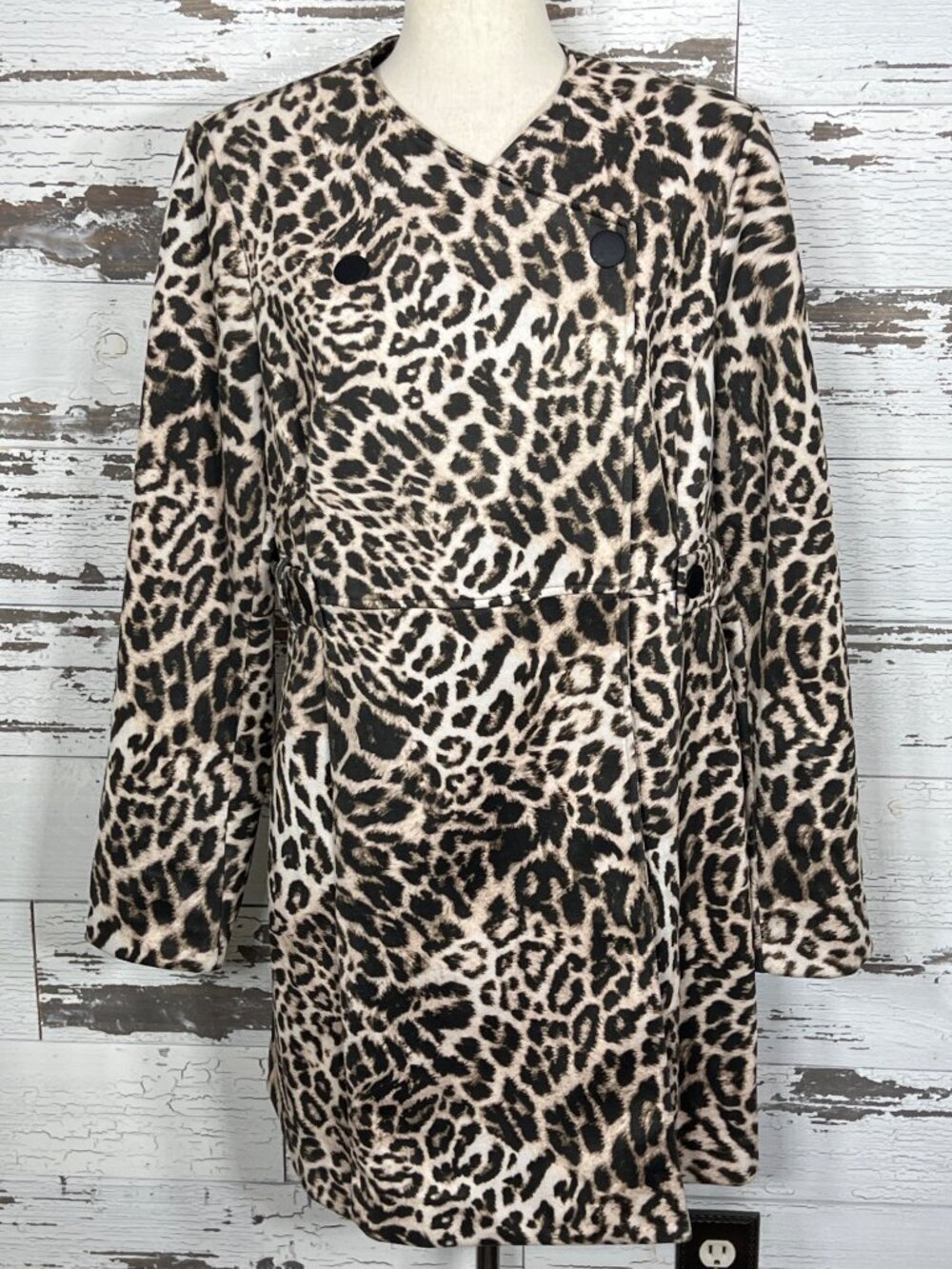 CABI Sophia Leopard Print Longline Jacket Brown Black Sz L #4602 NWOT - Picture 2 of 7
